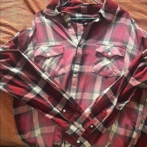 Fashion Nova Red and White Casual Button Down Shirt
